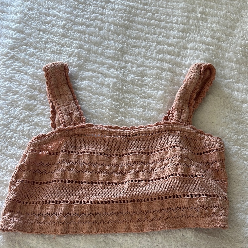 Aerie Crochet Crop Top in Dusty Pink